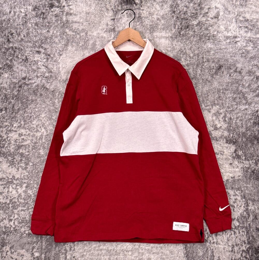 Nike Stanford Cardinals Rugby Polo Shirt Large Mens Long Sleeve